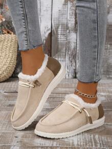 Của phụ nữ Mới Mùa Đông Dày Đế Ấm áp Khối màu Giày lười Giải trí Giày dép - Màu be - Xem 4