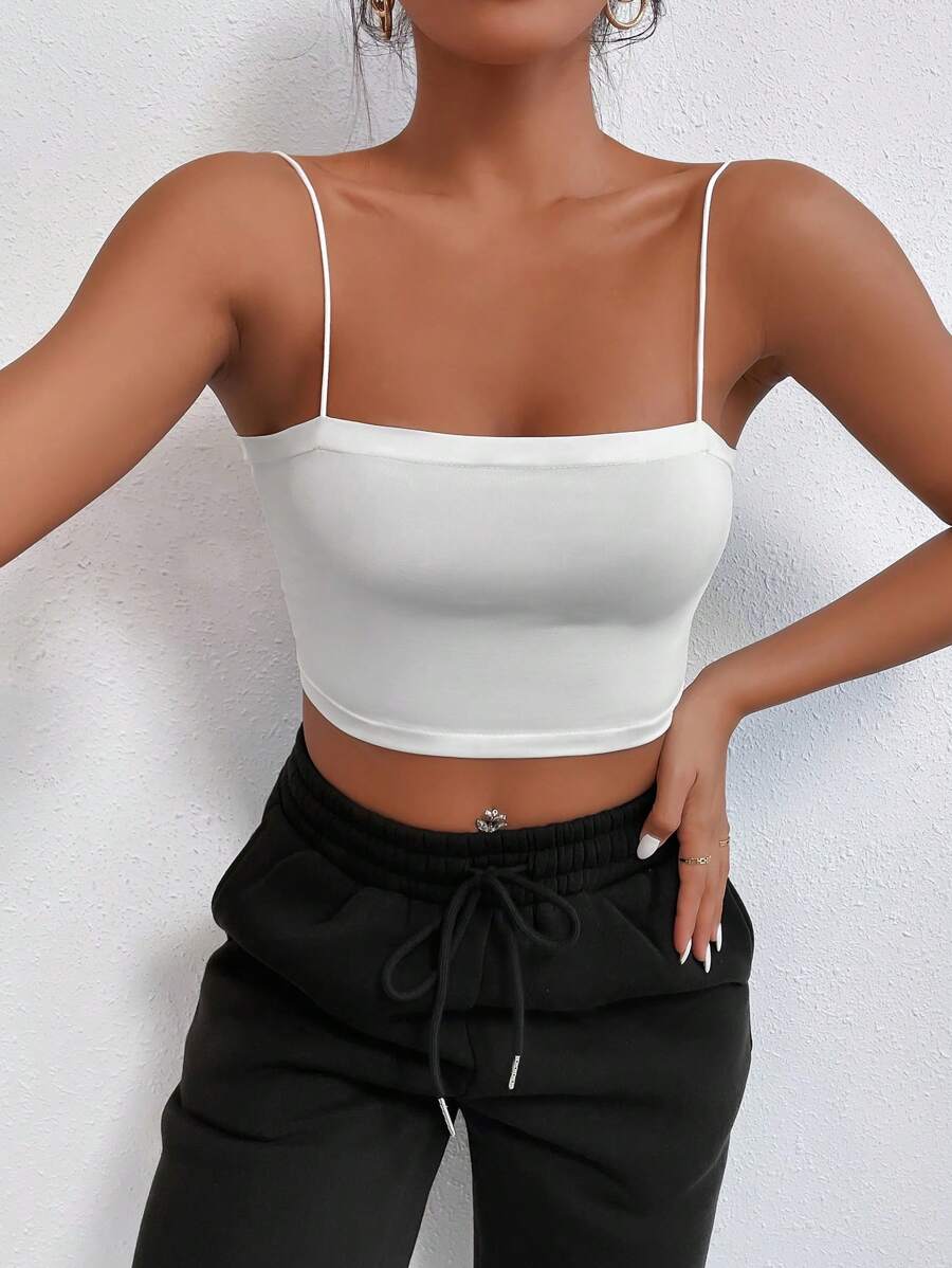 Cloudara Solid Crop Cami Top - White - View 1