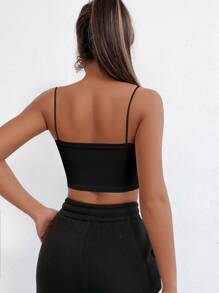 SHEIN Cottnline Solid Crop Cami Top ,Petite Women - Black - View 2
