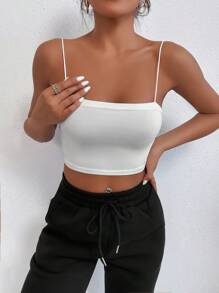Cloudara Top de tirantes crop unicolor - Blanco - Ver 3