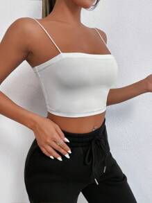 Cloudara Top de tirantes crop unicolor - Blanco - Ver 4