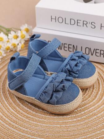 1雙女孩蕾絲邊平底帆布公主鞋，具有魔術貼封口，適用於春季、夏季和秋季