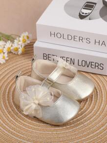 1 Pair Girls' Butterfly & Flower Pattern Pu Leather Hook And Loop Design Flat Casual Princess Shoes, Suitable For Spring And Autumn Season