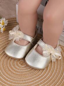 1 Pair Girls' Butterfly & Flower Pattern Pu Leather Hook And Loop Design Flat Casual Princess Shoes, Suitable For Spring And Autumn Season