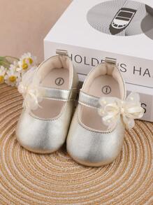 1 Pair Girls' Butterfly & Flower Pattern Pu Leather Hook And Loop Design Flat Casual Princess Shoes, Suitable For Spring And Autumn Season