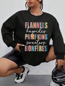 Calvaya 大碼標語圖案落肩袖運動衫 - 黑色 - 查看 4