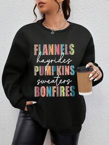 Calvaya 大碼標語圖案落肩袖運動衫 - 黑色 - 查看 5