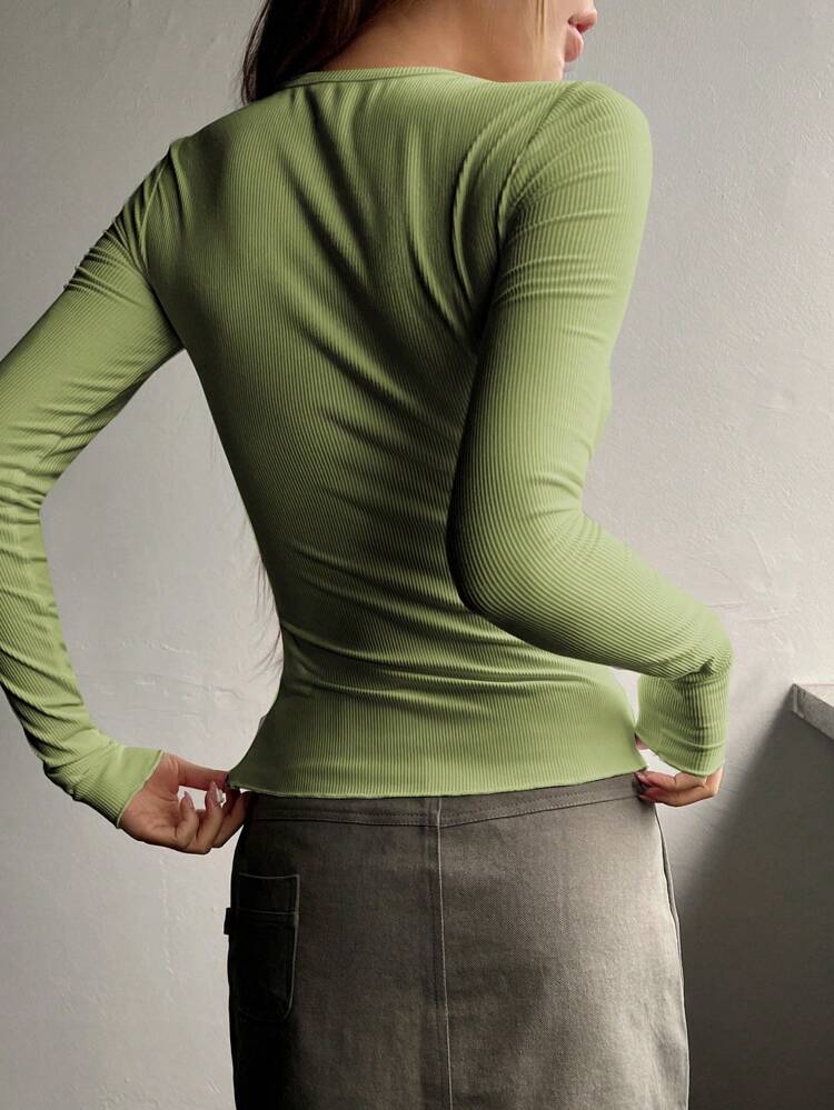 Half Button Ribbed Knit Tee,Fall Clothes Long Sleeve Women Tops