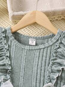 SHEIN 女小童花卉刺繡荷葉邊網紗邊洋裝 - 彩色 - 查看 3