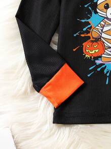 Young Boy Halloween Bear & Letter Graphic Luminous Snug Fit PJ Set - Black - View 4