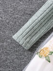 SHEIN 女小童花卉刺繡荷葉邊網紗邊洋裝 - 彩色 - 查看 7