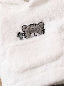 Baby Boy Tiger Embroidery Fuzzy Top & Pants - White - View 4