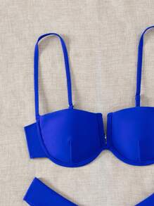 實心金屬撐條比基尼套裝 - 寶藍色 - 查看 4