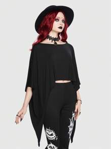 ROMWE Goth tay cánh Viền không đối xứng Áo thun - màu đen - Xem 5