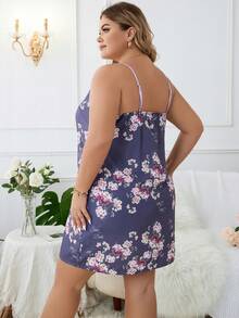 Plus Floral Print Cami Nightdress - Dusty Purple - View 2