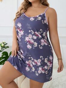 Plus Floral Print Cami Nightdress - Dusty Purple - View 3