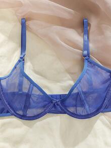 SHEIN Set de lencería unicolor de malla transparente - Azul Marino - Ver 3