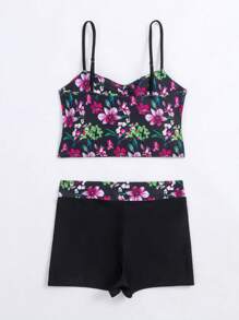 花卉印花綁帶坦克泳衣 - 彩色 - 查看 2