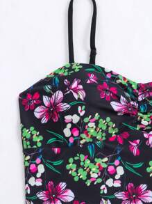花卉印花綁帶坦克泳衣 - 彩色 - 查看 5