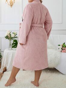 Plus Cartoon Embroidery Belted Teddy Robe