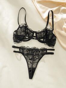 成熟魅力-簡約挖空 透膚純色女士性感內衣 - 黑色 - 查看 2