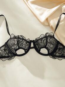 成熟魅力-簡約挖空 透膚純色女士性感內衣 - 黑色 - 查看 4