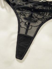 成熟魅力-簡約挖空 透膚純色女士性感內衣 - 黑色 - 查看 5