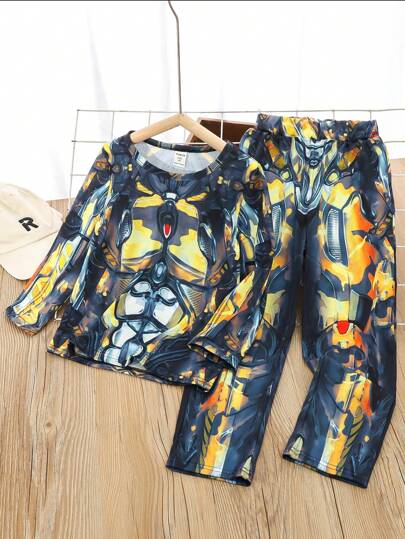 SHEIN 男小童圖案印花T恤和褲子