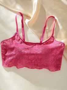 Conjunto de lencería de sujetador y pantis sexy con encaje en contraste - Rosa Fucsia - Ver 4