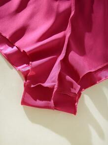 Conjunto de lencería de sujetador y pantis sexy con encaje en contraste - Rosa Fucsia - Ver 5