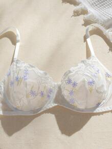 Set de lencería con bordado floral de malla con aro - Blanco - Ver 3