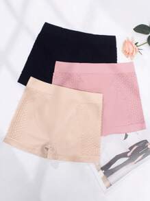 3pcs Solid Hollow Out Boyshorts - Multicolor - View 2
