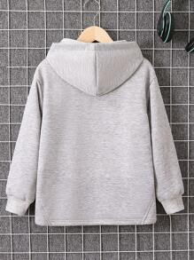 SHEIN Áo nỉ dài tay có mũ trùm đầu thường ngày viền bất đối xứng màu xám cho bé trai tuổi teen - Xám - Xem 2