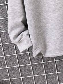 SHEIN Áo nỉ dài tay có mũ trùm đầu thường ngày viền bất đối xứng màu xám cho bé trai tuổi teen - Xám - Xem 4