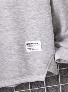 SHEIN Áo nỉ dài tay có mũ trùm đầu thường ngày viền bất đối xứng màu xám cho bé trai tuổi teen - Xám - Xem 6