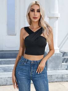 SHEIN Essnce 素色短款連帽上衣 - 黑色 - 查看 5