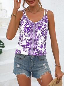 SHEIN VCAY Top de tirantes con estampado floral - Lila Púrpura - Ver 6