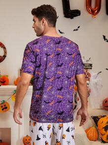 男士萬聖印花睡衣T恤 - 紫色 - 查看 2