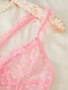 Frill Trim Mesh Teddy Bodysuit - Pink - View 7