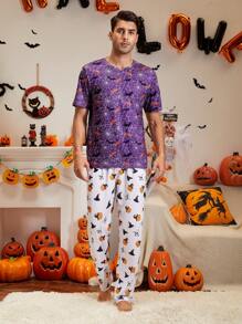 男士萬聖印花睡衣T恤 - 紫色 - 查看 4