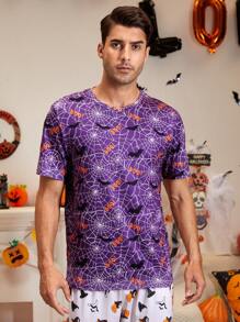 男士萬聖印花睡衣T恤 - 紫色 - 查看 5