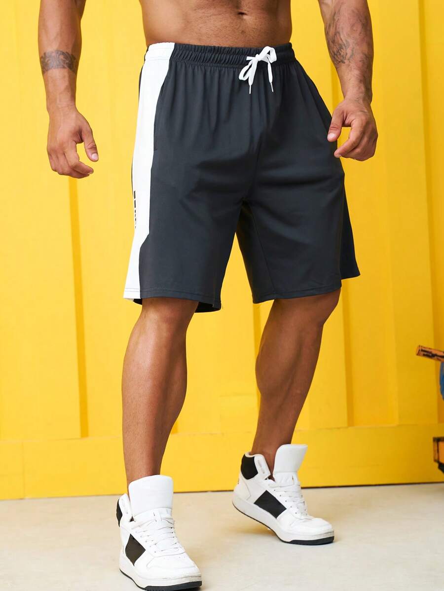 Manfinity Sport Corelite Men Contrast Side Seam Drawstring Waist Sports Shorts Jogger Shorts