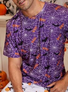 男士萬聖印花睡衣T恤 - 紫色 - 查看 6