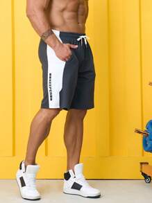 Manfinity Sport Corelite Men Contrast Side Seam Drawstring Waist Sports Shorts Jogger Shorts