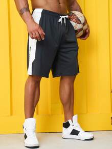 Manfinity Sport Corelite Men Contrast Side Seam Drawstring Waist Sports Shorts Jogger Shorts