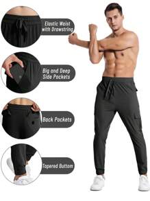 Manfinity Sport Corelite Nam Eo dây rút Túi có nắp Quần thể thao - màu đen - Xem 5