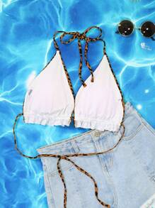 SHEIN Swim Curve 2025 新年派对动物印花加大码性感比基尼上衣夏季 - 棕色 - 查看 2