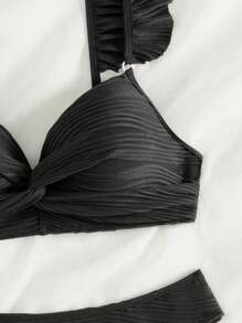 SHEIN Swim Summer Beach Ruffle Trim Push Up Bikini Set - Black - View 5