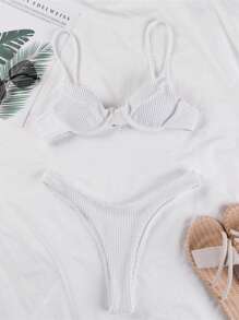 Swim Basics 夏季海灘實色有托盤比基尼套裝