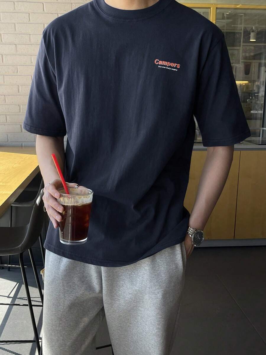 DAZY Men Letter Graphic Tee - Navy Blue - View 1